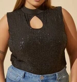 PLUS Size 30/32W - 5X | Sleeveless Mock Turtleneck Sequined Bodysuit | NEW